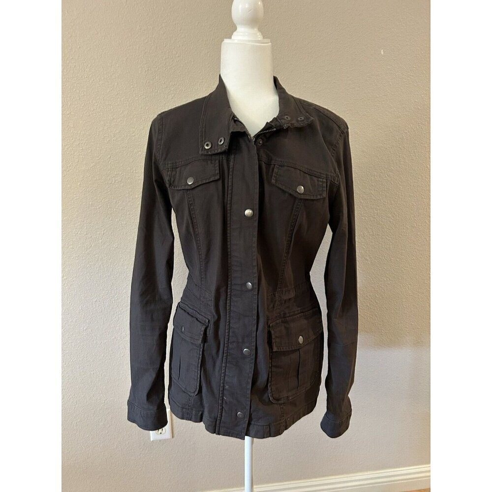 Lucky Brand Utility Military Jacket Womens Medium Drawstring Canvas Cotton Green